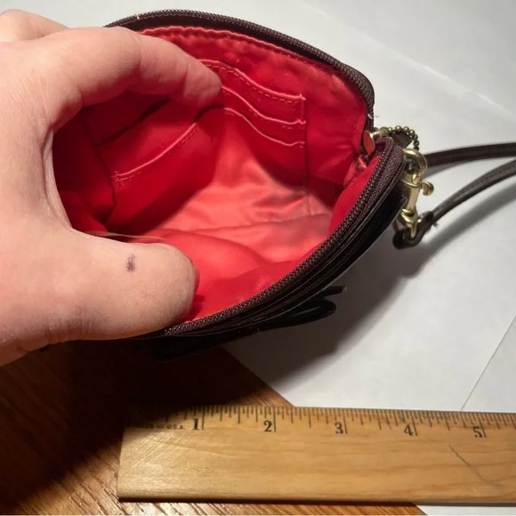 Coach Wristlet Brown Signature Pattern w Brown Patent Leather Trim Orange Inside - Picture 8 of 10